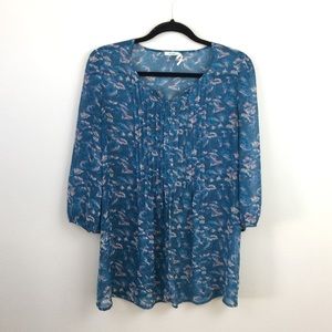 KIMCHI BLUE Blue Floral Print Sheer Tunic Top